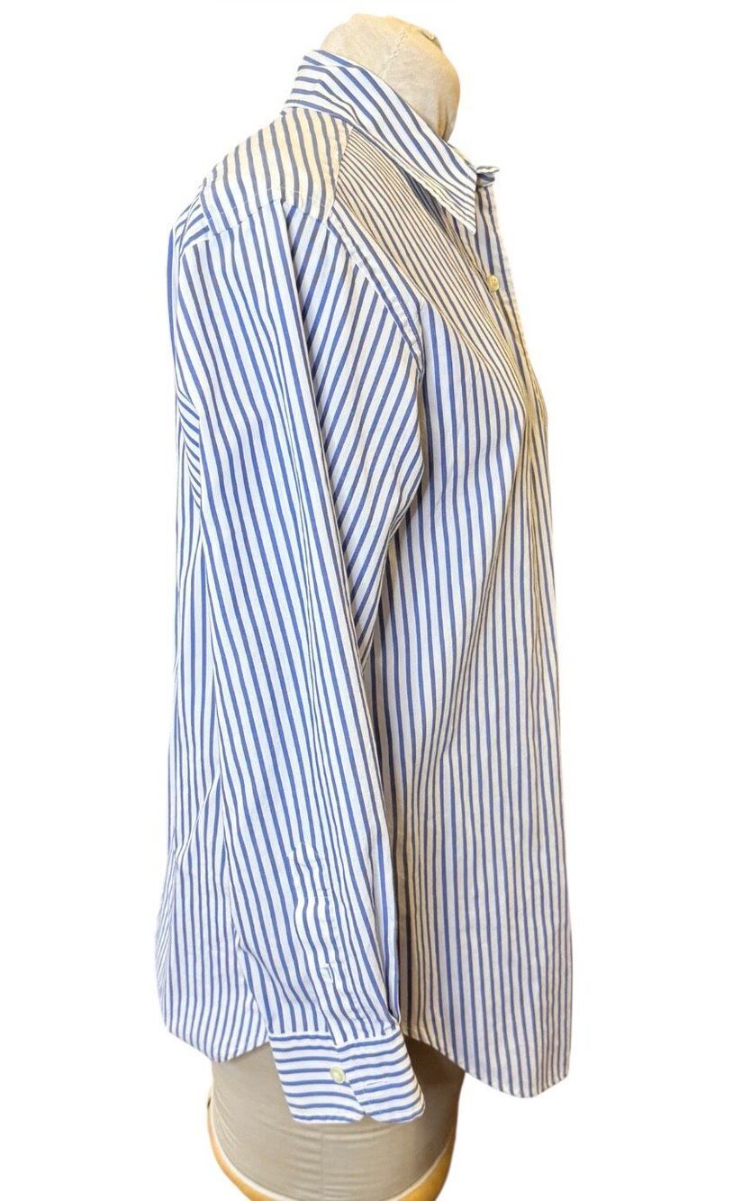 Lauren Ralph Lauren Vertical Stripe Button Front Blouse Large Vintage Crest - Picture 8 of 11
